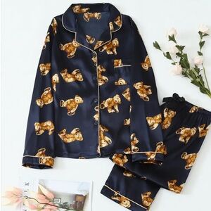 NEW!/Teddy Bear Print Satin Pajama Set
